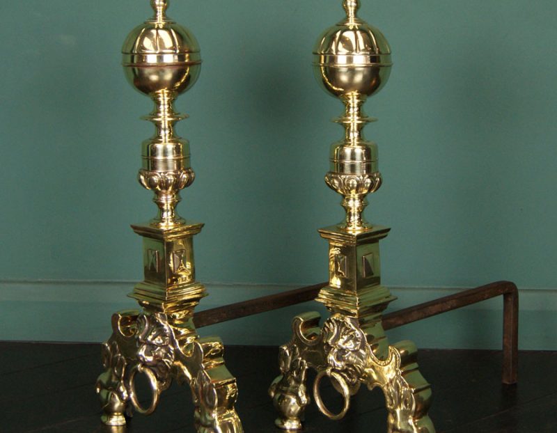 Large Pair of Brass Fire Dogs