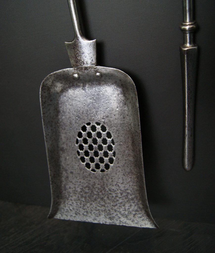 A Regency Period Set of Polished Steel Fire Irons Gibilaro Design