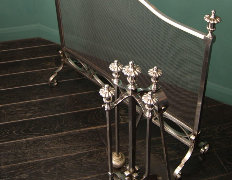 Polished Steel Fire Screen and Tools (SOLD)