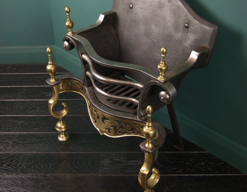 Brass and Wrought-Iron Basket Grate