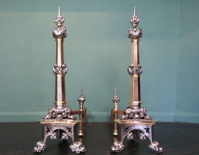 Repousse & Bronze Fireplace Andirons