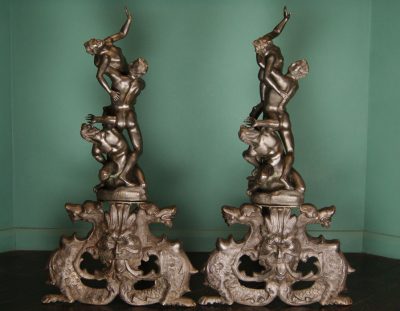 Bronze Sculptural Fireplace Andirons