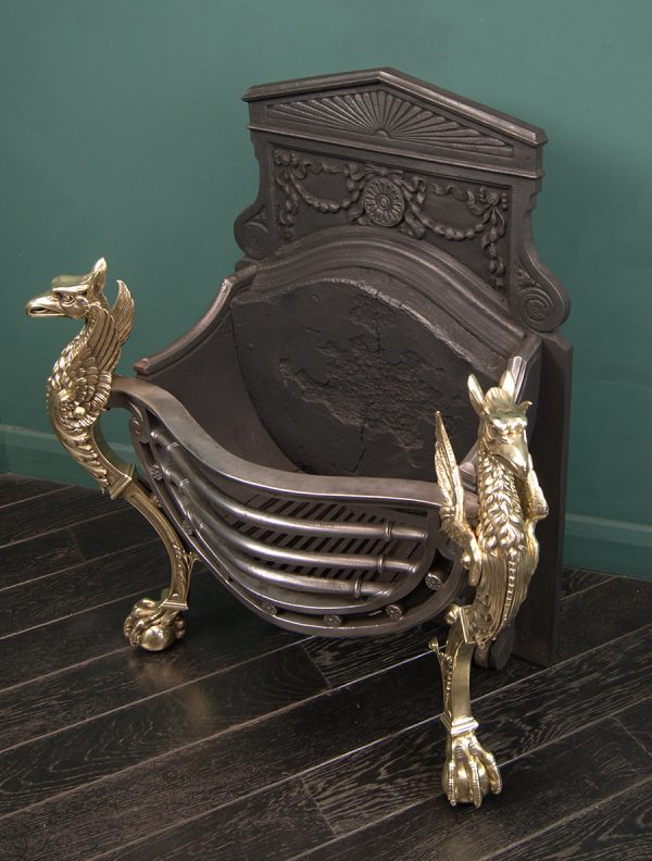 An English Polished Brass & Cast-Iron Griffin Grate (Sold)
