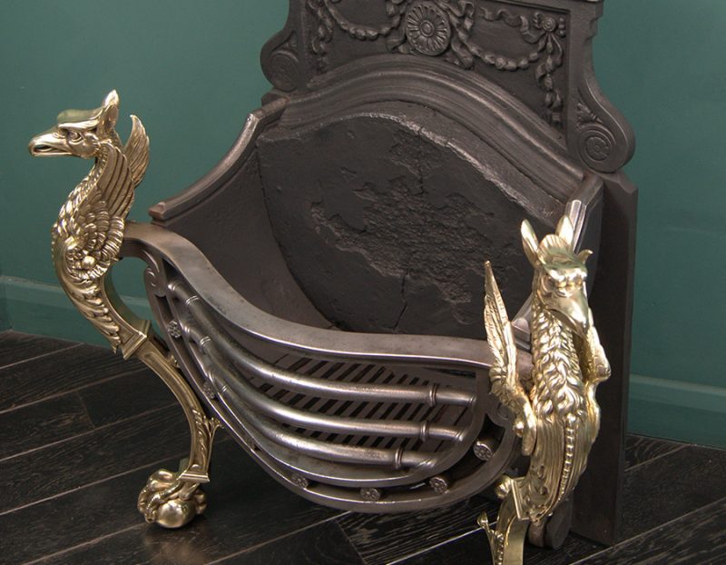 An English Polished Brass & Cast-Iron Griffin Grate (Sold)