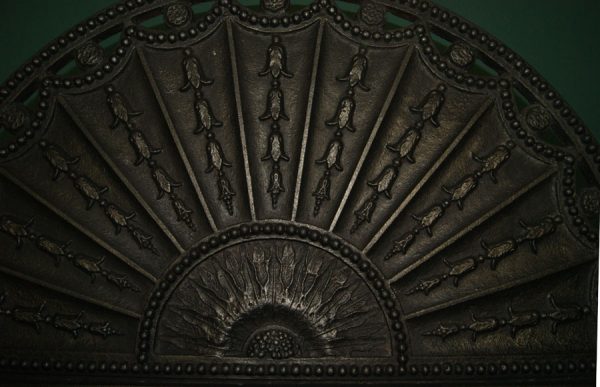A Large English Polished Wrought & Cast-Iron Fire Grate with Eagles