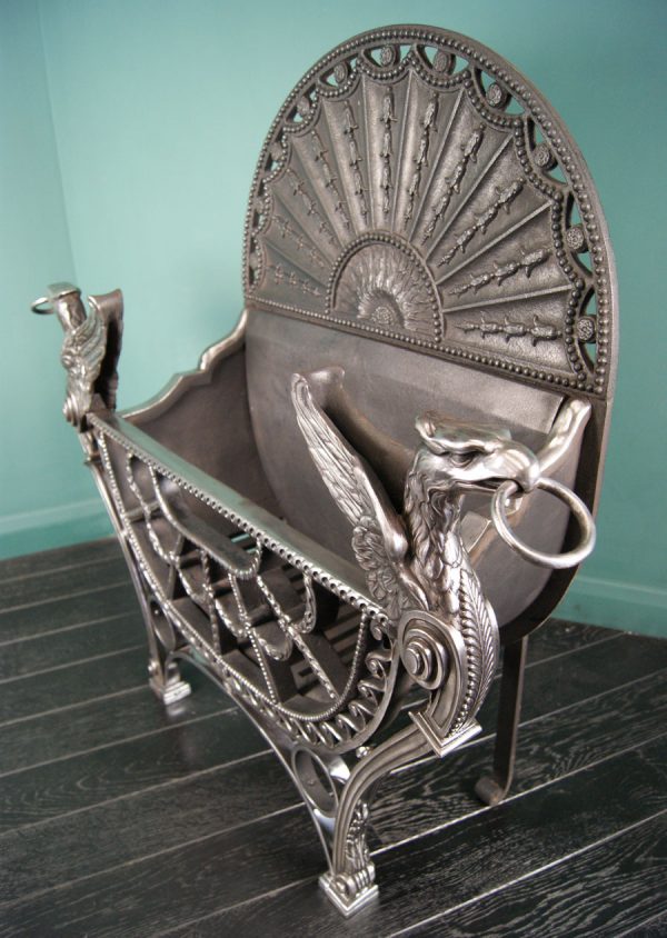 A Large English Polished Wrought & Cast-Iron Fire Grate with Eagles