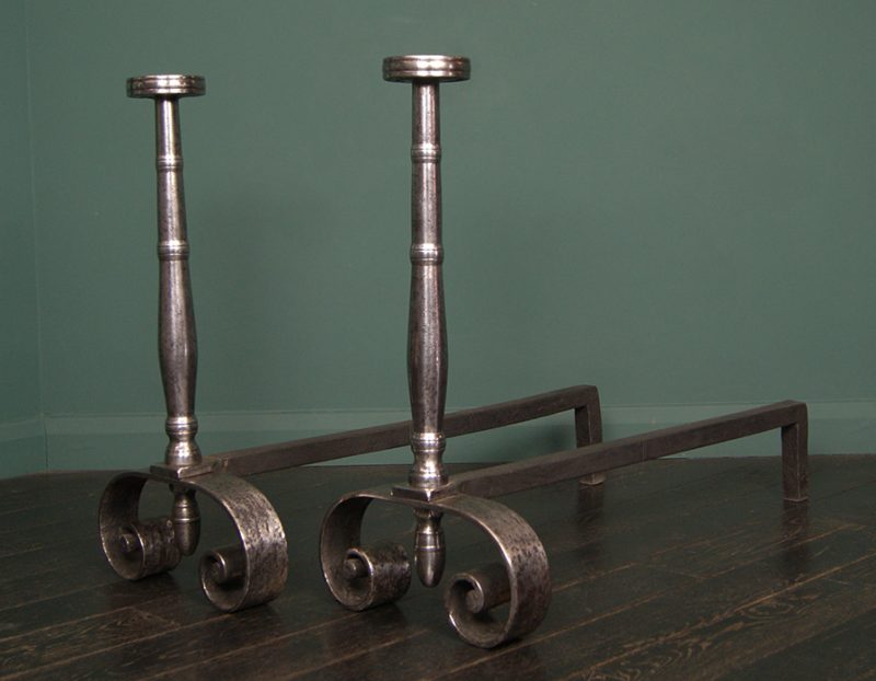 Large 19th Century Wrought Fireplace Andirons