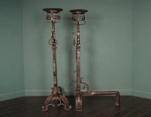 Large 19th Century Wrought-Iron Fireplace Andirons