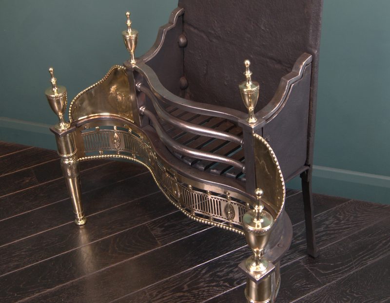 19th Century English Polished Brass Serpentine Fire Grate