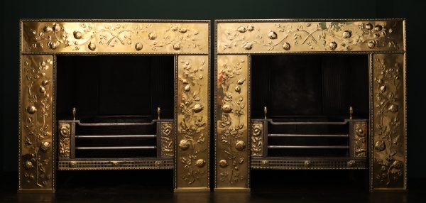 A Fine English Ornate Polished Brass Register Grate