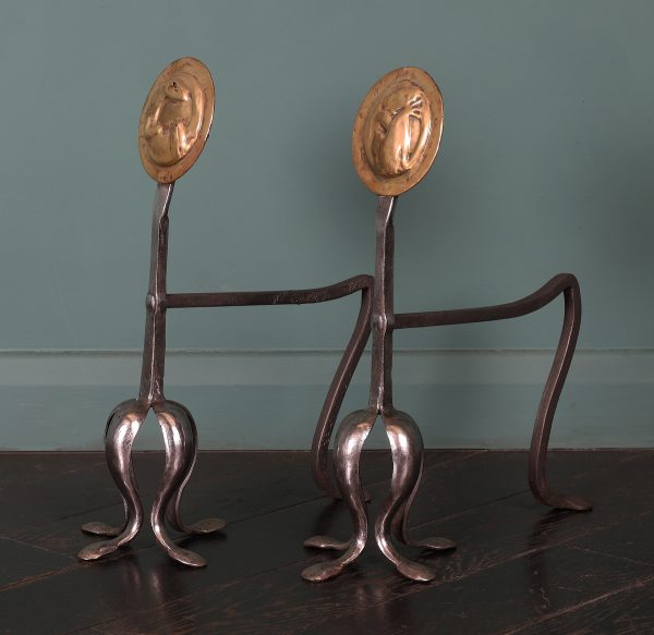 A Pair of Arts & Crafts Brass & Wrought Andiron Rests
