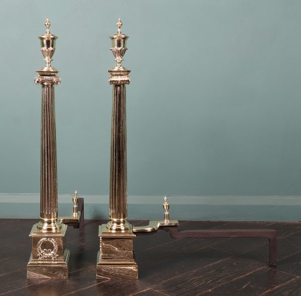 A Pair of 19th Century Neo-Classical Brass Andirons