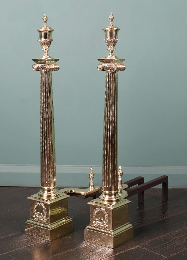 A Pair of 19th Century Neo-Classical Brass Andirons