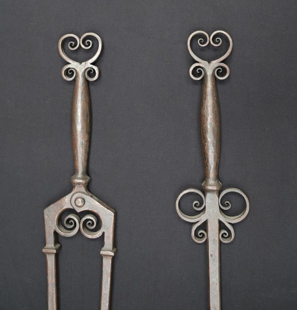 A beautiful Set of Aesthetic Movement Wrought-Iron Fire Tools with Scrollwork