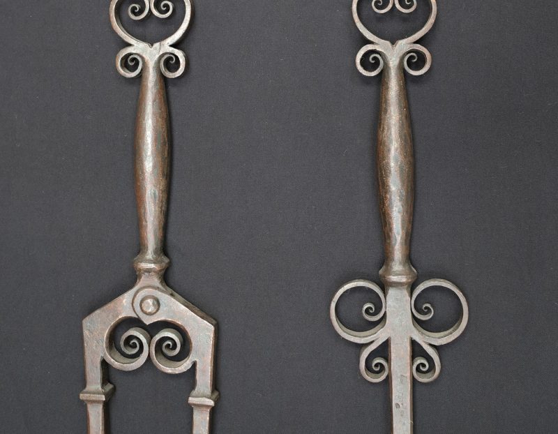 An Exceptional Set of Aesthetic Movement Wrought-Iron Fire Tools with Scrollwork