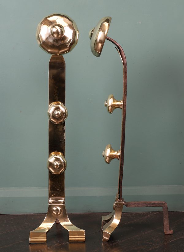 A Tall Pair of Brass Arts & Crafts Andirons Fire Dogs