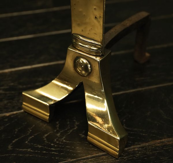 A Tall Pair of Brass Arts & Crafts Andirons Fire Dogs