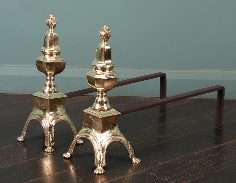 A Pair of 19th Century Polished Brass Fire Dogs