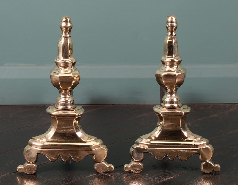 A Pair of 19th Century Polished Brass Fire Dogs