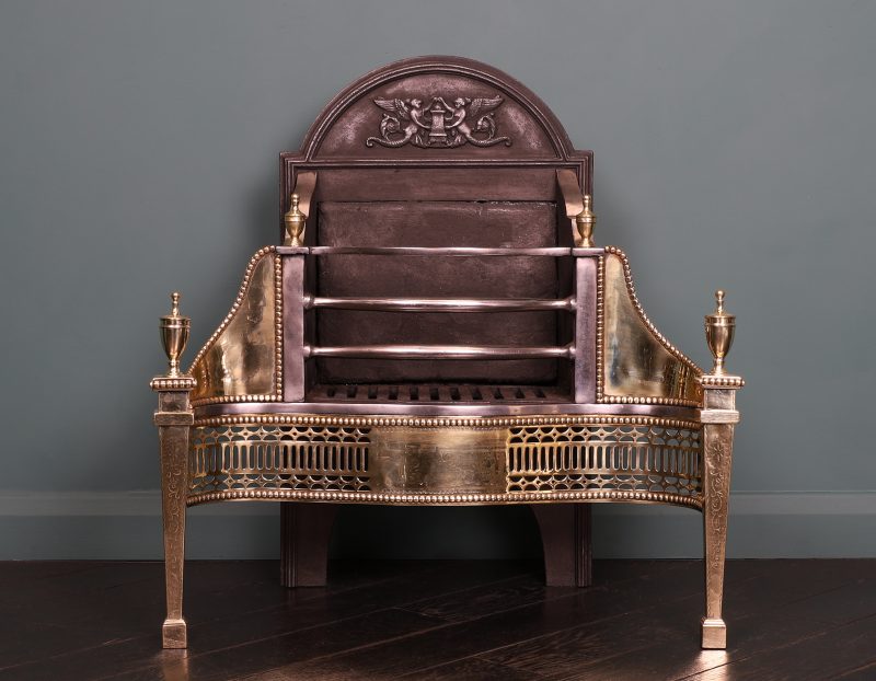 An English Adam-Style Polished Brass & Steel Fire Grate by Thomas Elsley