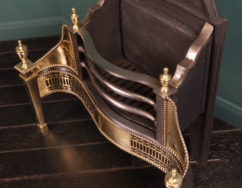 An English Adam-Style Polished Brass & Steel Fire Grate by Thomas Elsley