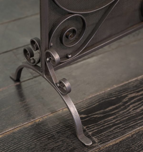 Ornate Wrought Fire Screen with Scrollwork & Wild Flowers