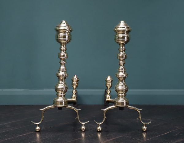 American Empire Brass & Wrought-Iron Andirons Fire Dogs Circa 1830