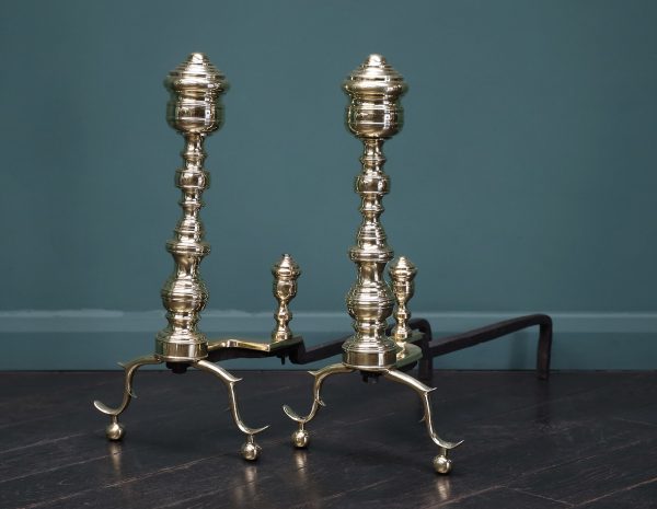 American Empire Brass & Wrought-Iron Andirons Fire Dogs Circa 1830