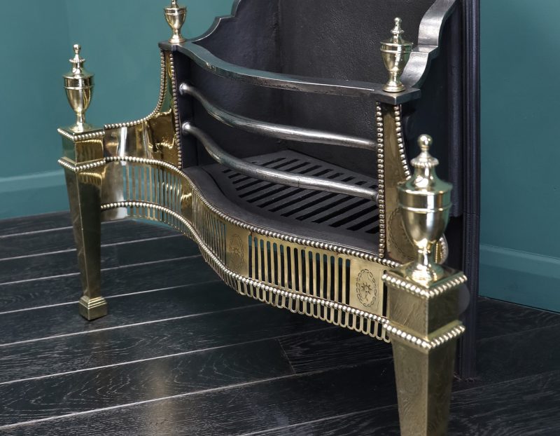 A Polished Brass & Steel Georgian Revival Fire Grate