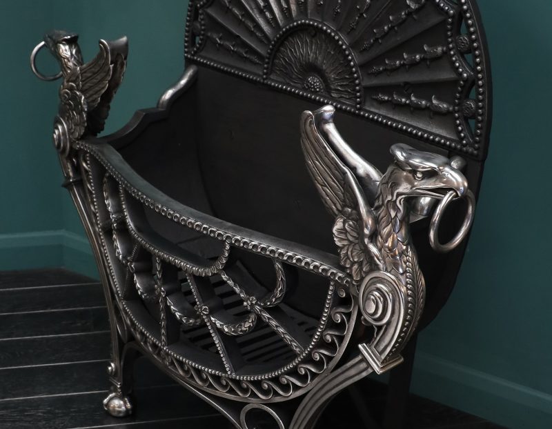A Magnificent English Polished Wrought & Cast-Iron Fire Grate with Eagles