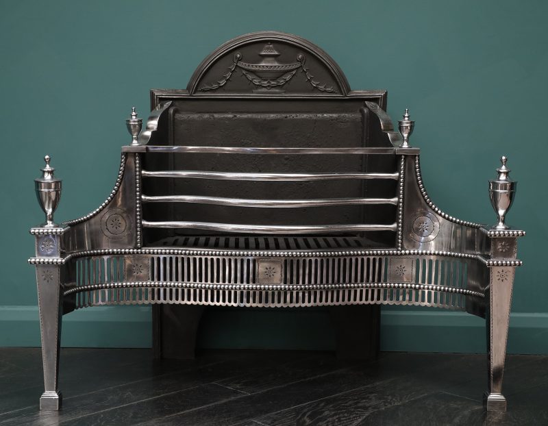 An English Georgian Revival Polished Steel Fire Grate by Thomas Elsley