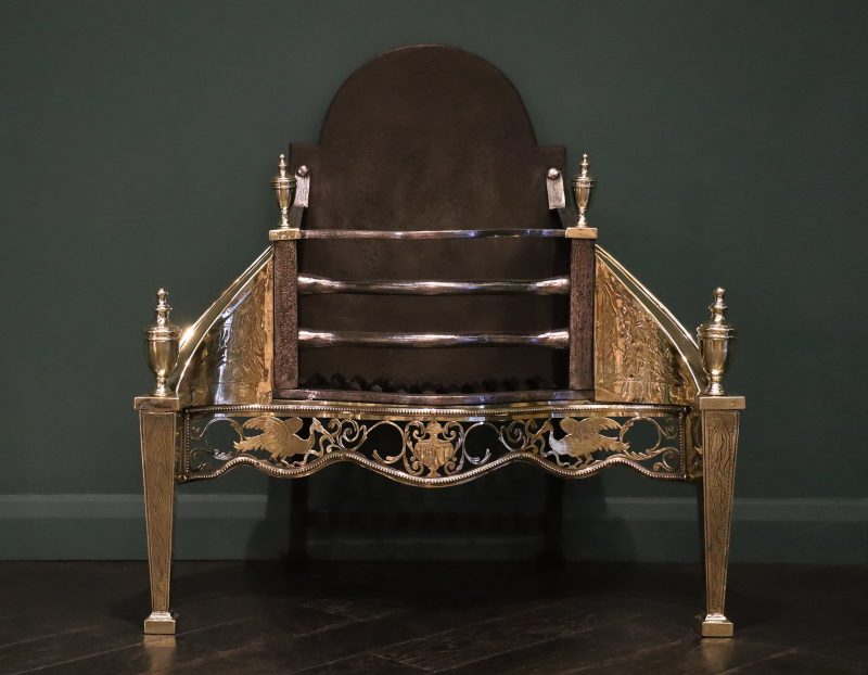 Regency Brass & Wrought-Iron Fire Grate with Mythical Birds & Snakes