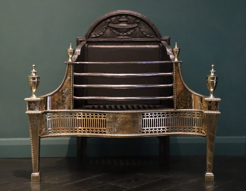 19th Century English Brass, Polished Steel & Cast-Iron Fire Grate