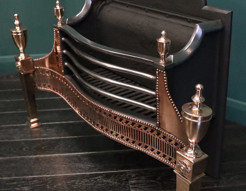 Gun-Metal & Polished Steel Georgian Revival Serpentine Fire Grate