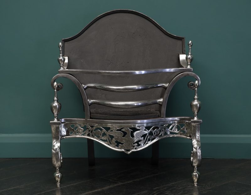 An English Nickel & Steel Fire Grate with Phoenix