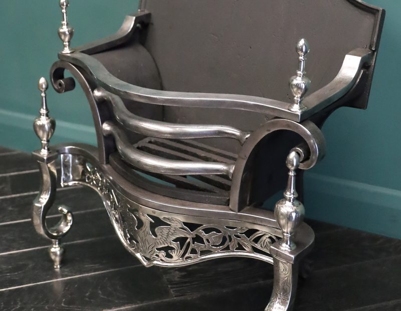 An English Nickel & Steel Fire Grate with Phoenix