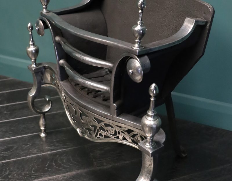 An English Nickel & Steel Fire Grate with Phoenix