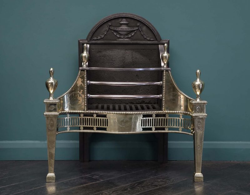 19th Century English Polished Brass & Steel Fire Grate