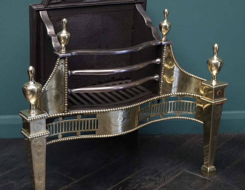 19th Century English Polished Brass & Steel Fire Grate