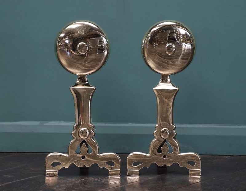 A beautiful Pair of English Brass Fire Dogs Circa 1800